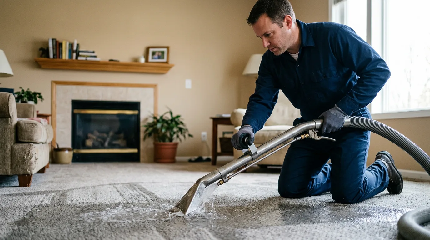Water damage restoration technician working near Morton, IL
